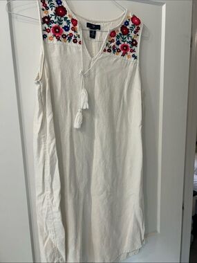 GAP Ivory Sleeveless Mini Dress with Multicolor Floral Embroidery